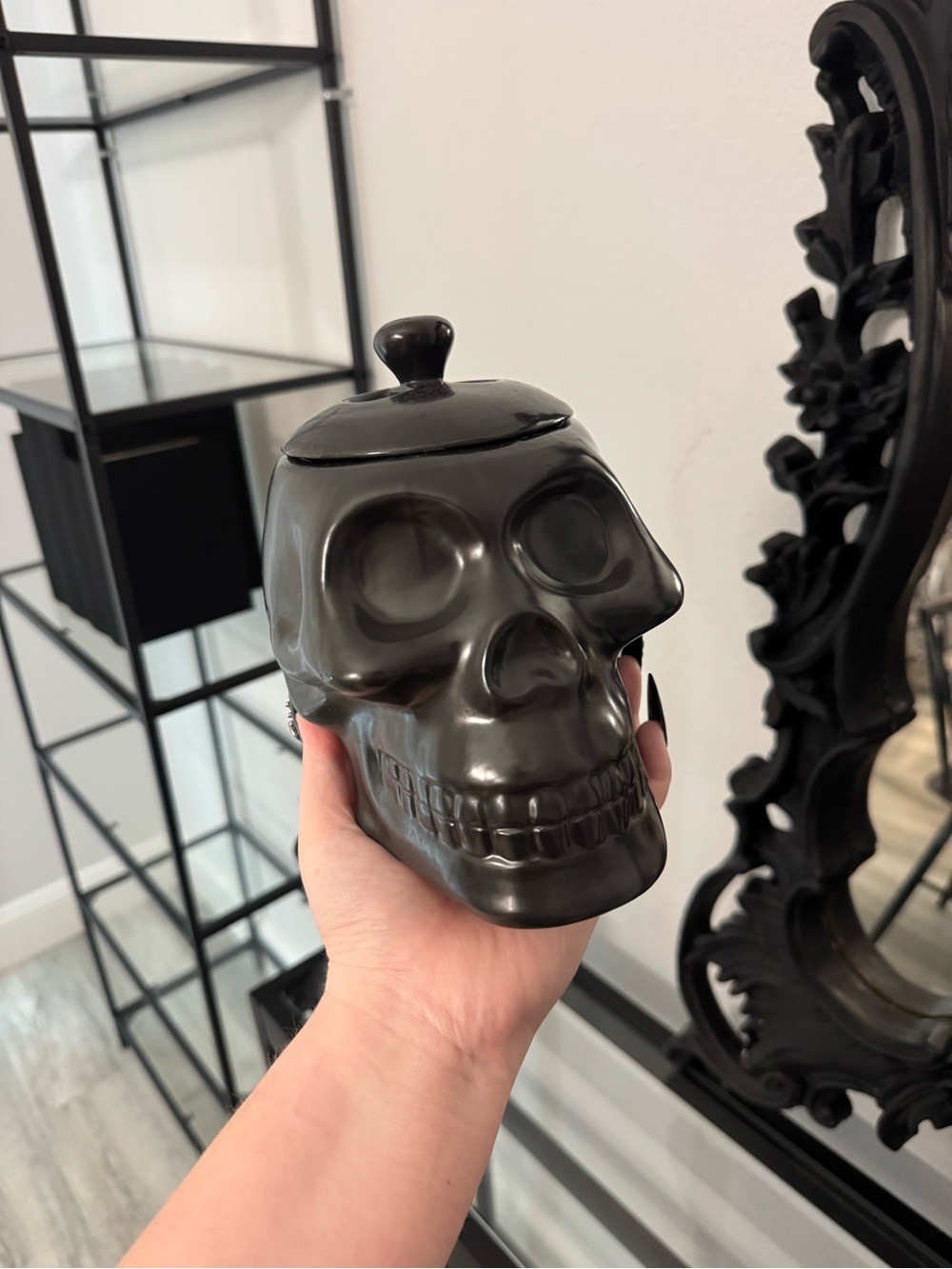 Black Skull Ceramic Accent Jar